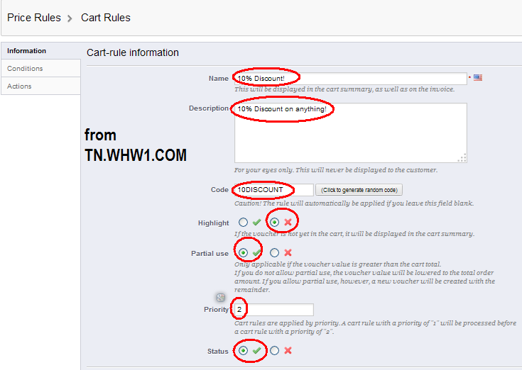 Complete the Info section of the Cart Rules